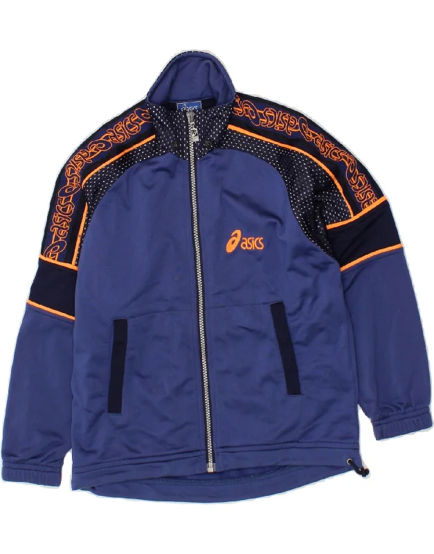 Men's Coats with Vintage StyleASICS Boys Graphic Tracksuit Top Jacket 9-10 Years Blue Colourblock