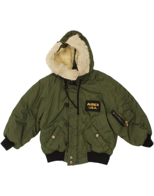 Men's Coats for City WearAVIREX Boys Hooded Bomber Jacket 7-8 Years Khaki Nylon