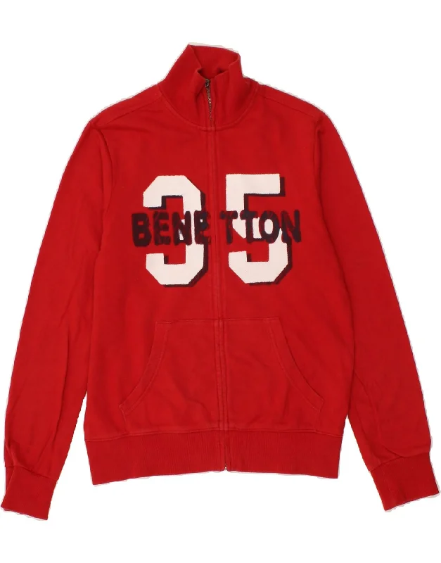 Men's Coats with Flannel LiningBENETTON Boys Graphic Tracksuit Top Jacket 11-12 Years 2XL Red Cotton