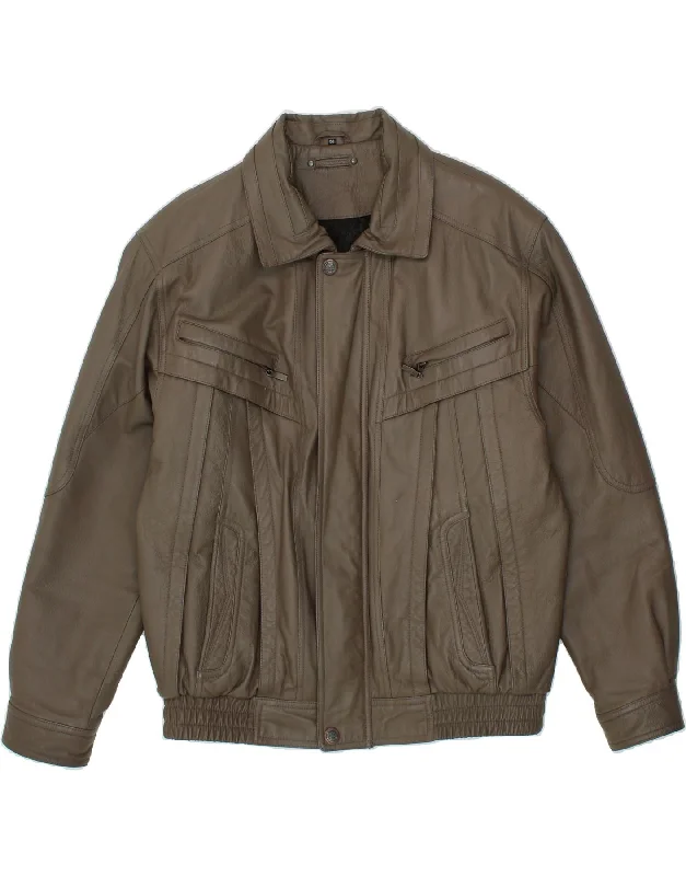 Functional Men's Ski JacketsCANDA Mens Bomber Leather Jacket IT 52 XL Grey Leather