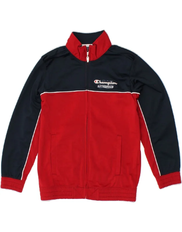 Affordable Men's Winter CoatsCHAMPION Boys Graphic Tracksuit Top Jacket 7-8 Years Small Red Colourblock