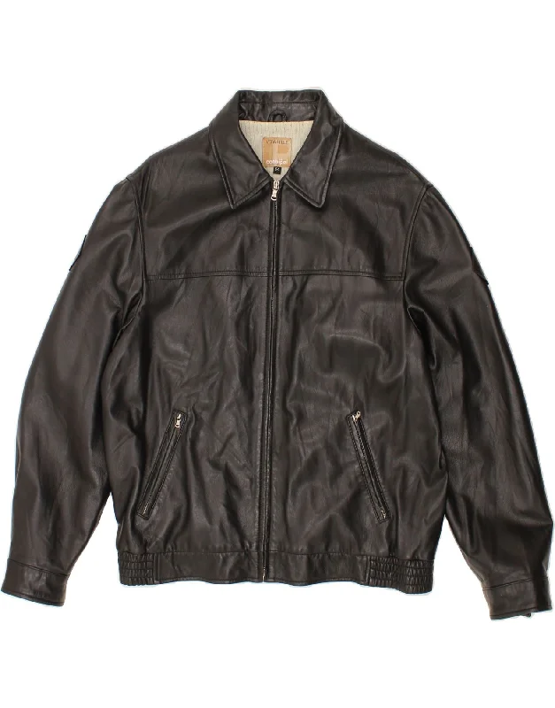 Men's Coats with Quilted LiningCONBIPEL Mens Leather Jacket IT 54 2XL Black Leather