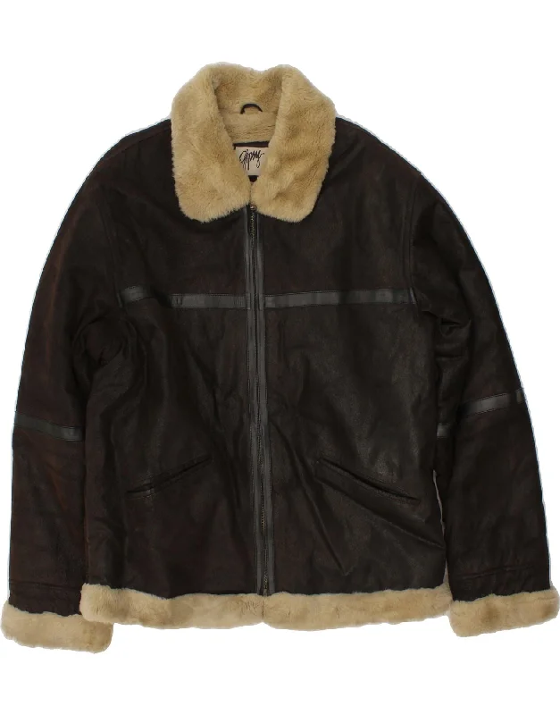 Men's Coats for City WearGIPSY Mens Shearling Jacket UK 40 Large Brown Leather