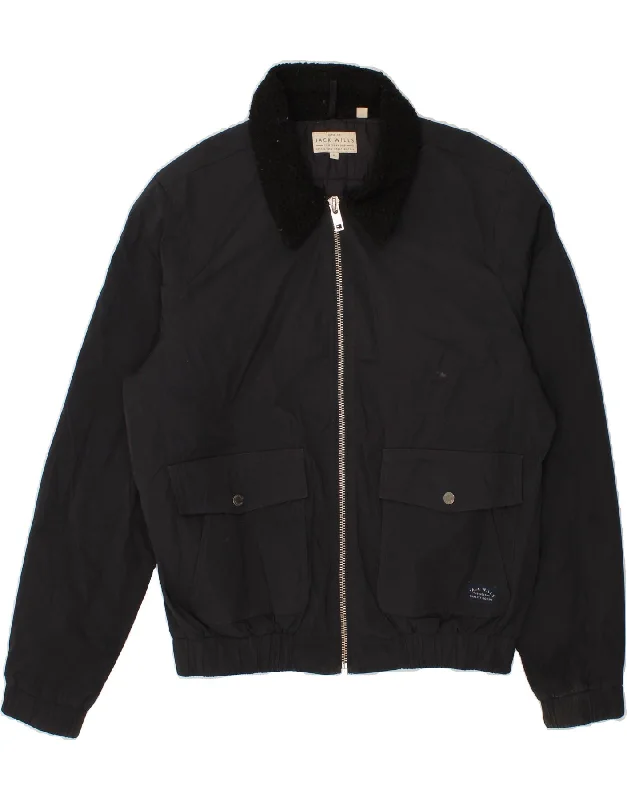 Men's Coats with Wind-Resistant FabricJACK WILLS Mens Bomber Jacket UK 42 XL Navy Blue Polyester