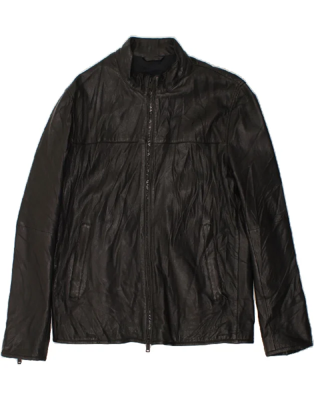 Men's Coats for City WearMASSIMO DUTTI Mens Leather Jacket UK 42 XL Black Leather