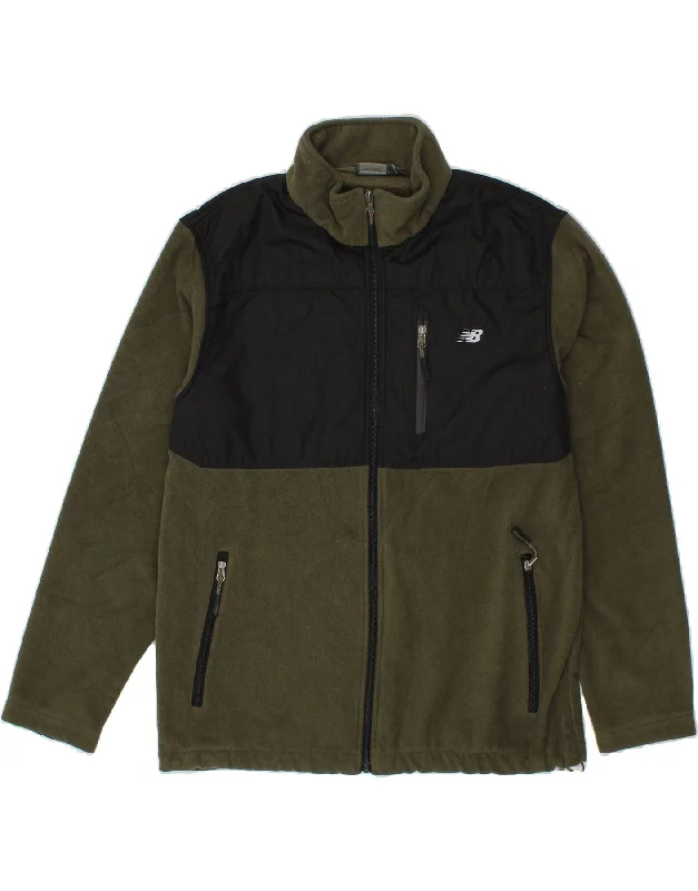 Men's Coats with Quick-Dry FabricNEW BALANCE Mens Fleece Jacket UK 38 Medium Khaki Colourblock