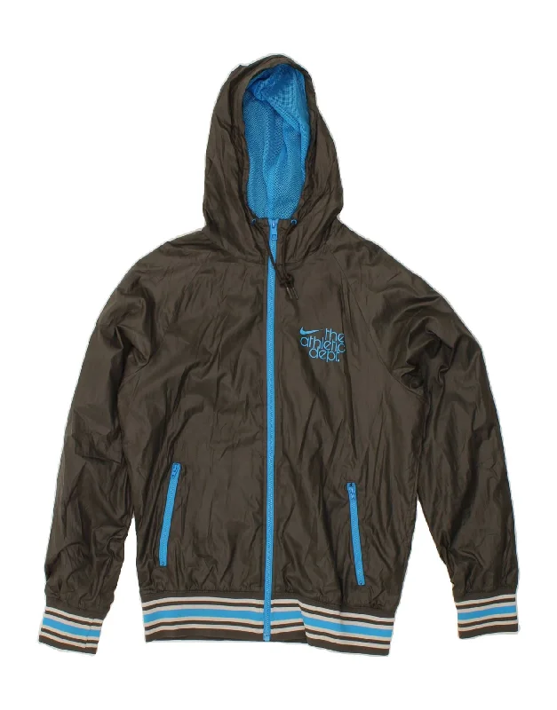 Stylish Men's Biker JacketsNIKE Mens Hooded Rain Jacket UK 36 Small Grey Polyester