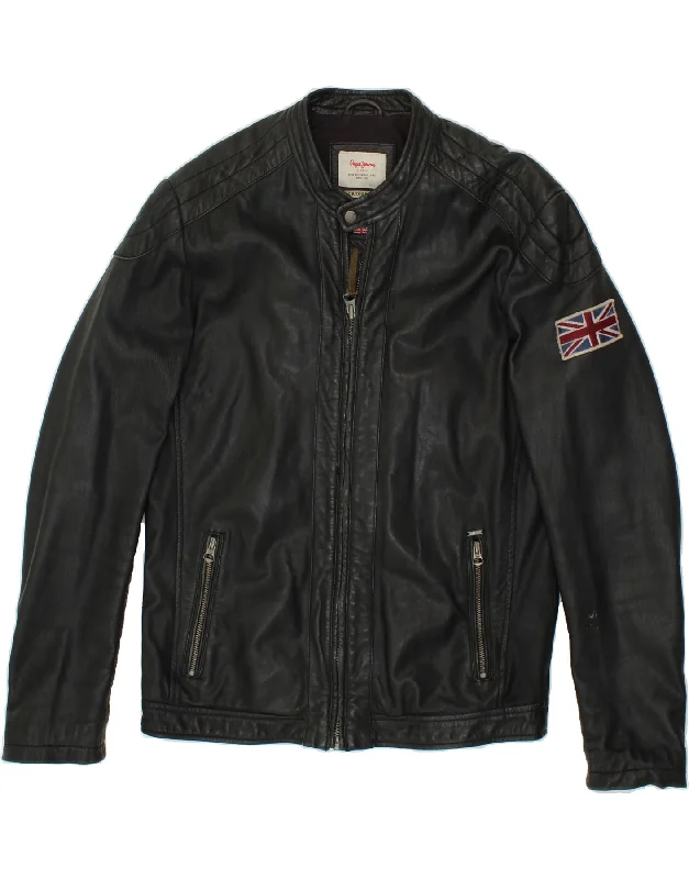 Men's Coats for Winter SportsPEPE JEANS Mens Leather Jacket UK 38 Medium Black Leather