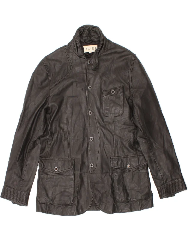 Men's Coats for Ice FishingREISS Mens Leather Jacket UK 38 Medium Black Leather