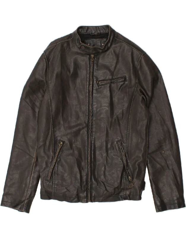 Men's Coats with Reflective StripesSPRINGFIELD Mens Leather Jacket UK 38 Medium Black
