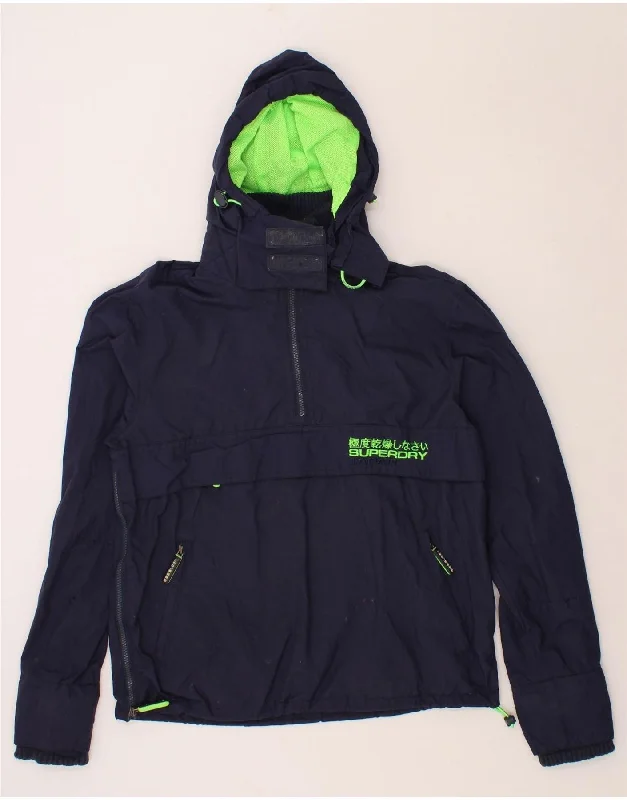 Men's Coats with Embroidered DetailsSUPERDRY Mens Graphic Hooded Anorak Jacket UK 38 Medium Navy Blue