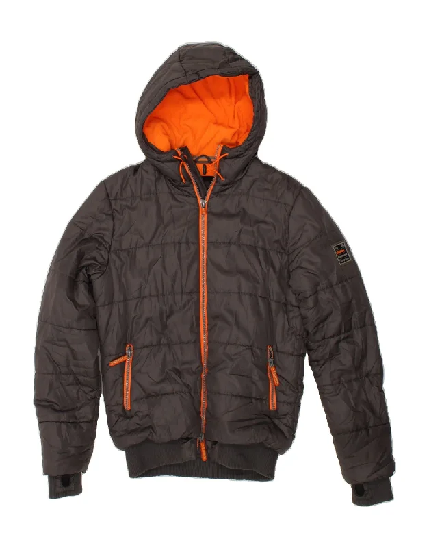 Men's Coats with Military InfluenceSUPERDRY Mens Hooded Padded Jacket UK 36 Small Grey Polyester