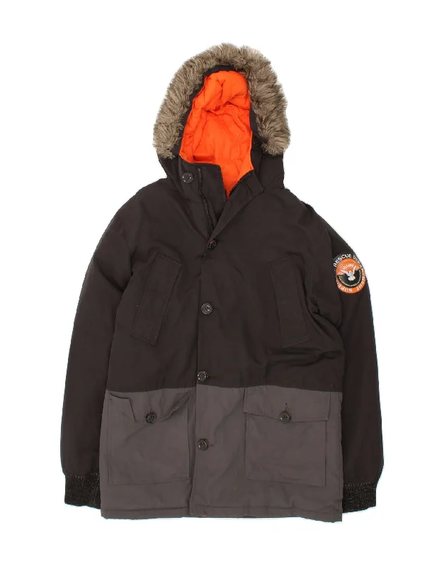 Stylish Men's Biker JacketsSUPERDRY Mens Hooded Padded Jacket UK 40 Large Black Colourblock Polyester