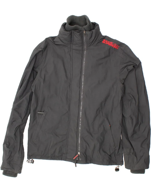 Men's Coats with Fur TrimSUPERDRY Mens Windbreaker Jacket UK 44 2XL Black Polyester