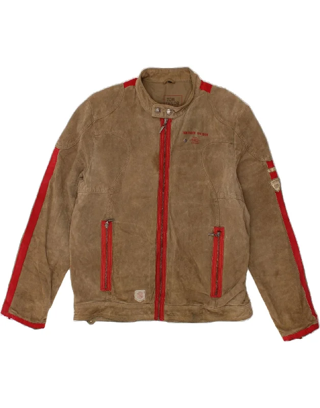 Men's Coats with Fur TrimTOM TAILOR Mens Graphic Bomber Suede Jacket UK 42 XL Brown Leather
