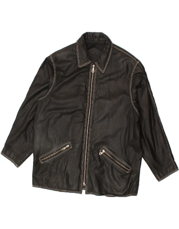 Men's Coats for Everyday WearTRAPPER Mens Leather Jacket IT 52 XL Black Leather