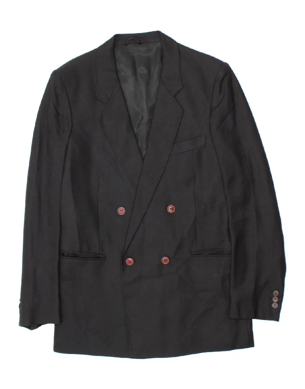 Men's Coats with Flannel LiningVINTAGE Mens Double Breasted Blazer Jacket UK 36 Small Black Viscose