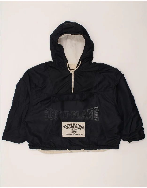 Men's Coats Made in ItalyVINTAGE Mens Graphic Hooded Anorak Jacket UK 40 Large Navy Blue Acrylic