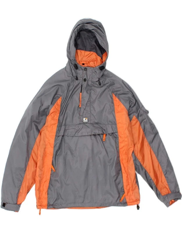 Men's Coats with Reflective StripesVINTAGE Mens Hooded Anorak Jacket UK 40 Large Grey Colourblock Polyamide
