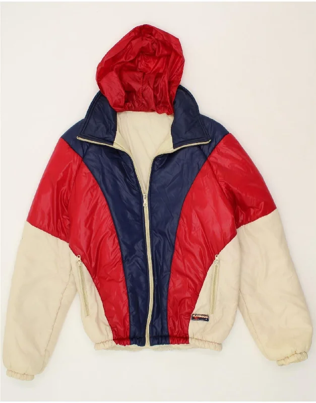 Men's Coats with Removable LiningsVINTAGE Mens Hooded Padded Jacket IT 46 Small Multicoloured Colourblock Men's Coats with Removable LiningsVINTAGE Mens Hooded Padded Jacket IT 46 Small Multicoloured Colourblock