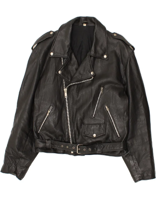Men's Coats with Relaxed FitsVINTAGE Mens Leather Biker Jacket IT 50 Large Black
