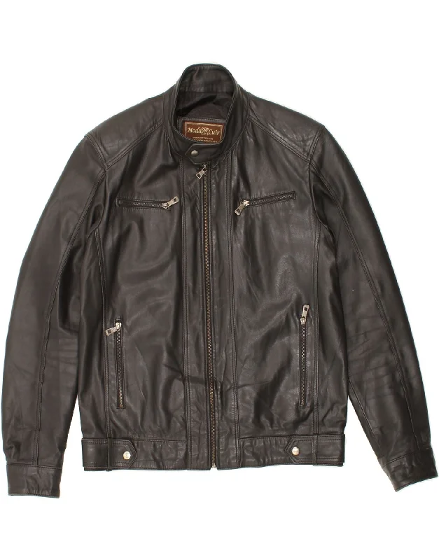Men's Coats with Wind-Resistant FabricVINTAGE Mens Leather Jacket IT 52 XL Black