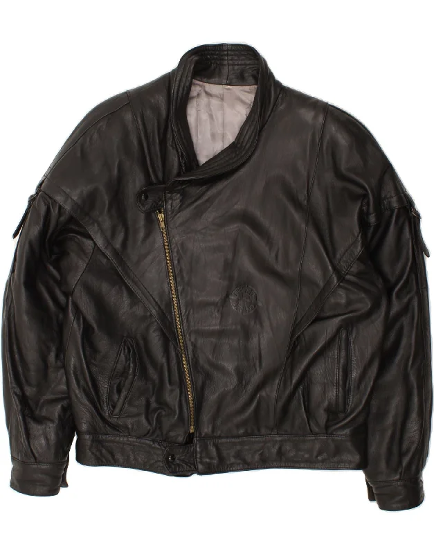 Men's Coats with Modern CutsVINTAGE Mens Leather Jacket IT 52 XL Black