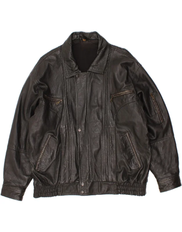 Men's Coats for All SeasonsVINTAGE Mens Leather Jacket IT 52 XL Black Leather