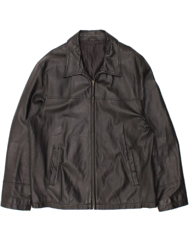 Men's Coats with Patchwork DesignsVINTAGE Mens Leather Jacket IT 54 2XL Black Leather