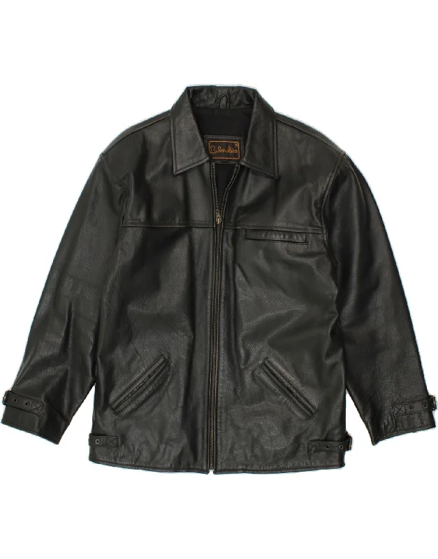 Designer Men's OvercoatsVINTAGE Mens Leather Jacket UK 42 XL Black Leather
