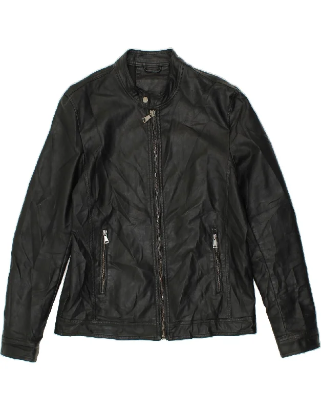 Durable Men's Car CoatsVINTAGE Mens Leather Jacket UK 42 XL Black Polyurethane