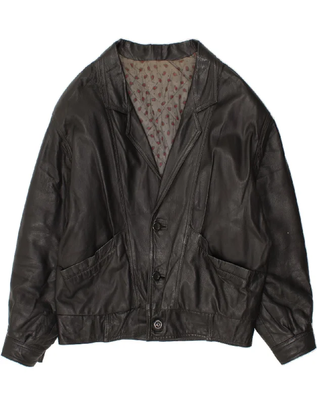 Men's Coats with Fur TrimVINTAGE Mens Leather Jacket UK 42 XL Black