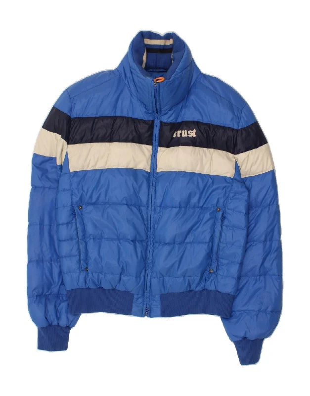 Men's Coats with Removable LiningsVINTAGE Mens Padded Jacket UK 40 Large Blue Striped Polyamide Men's Coats with Removable LiningsVINTAGE Mens Padded Jacket UK 40 Large Blue Striped Polyamide