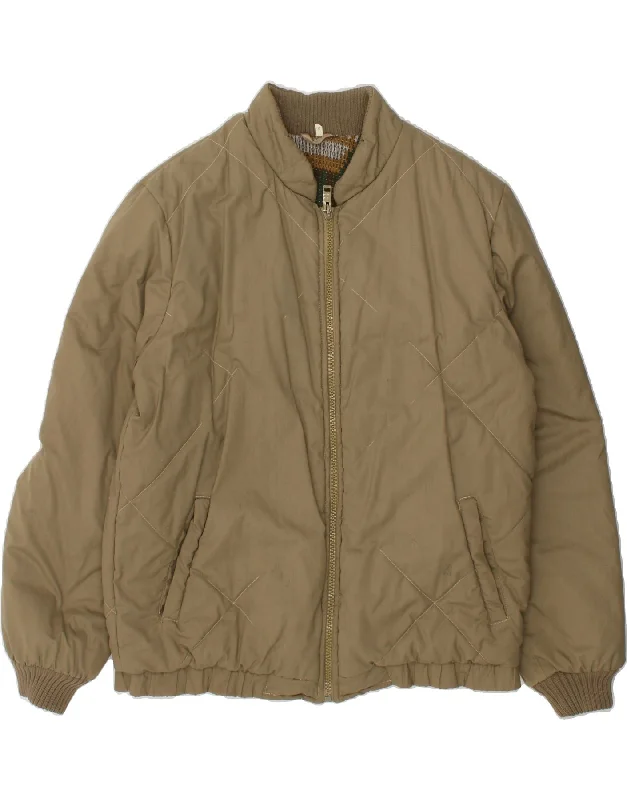 Men's Coats with Breathable FabricVINTAGE Mens Padded Jacket UK 42 XL Beige Cotton