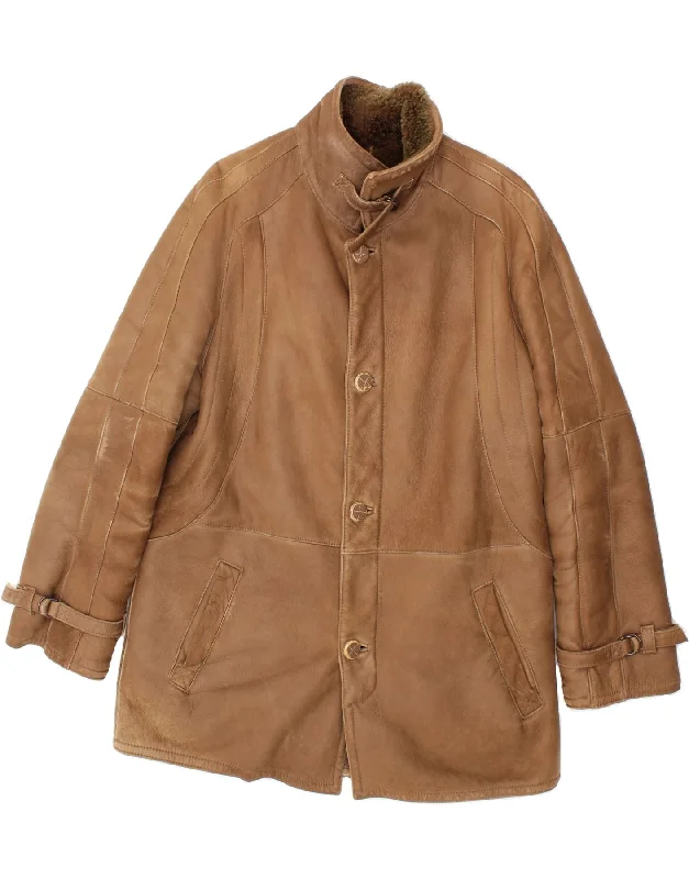 Men's Coats for Formal EventsVINTAGE Mens Shearling Jacket IT 48 Medium Brown Shearling