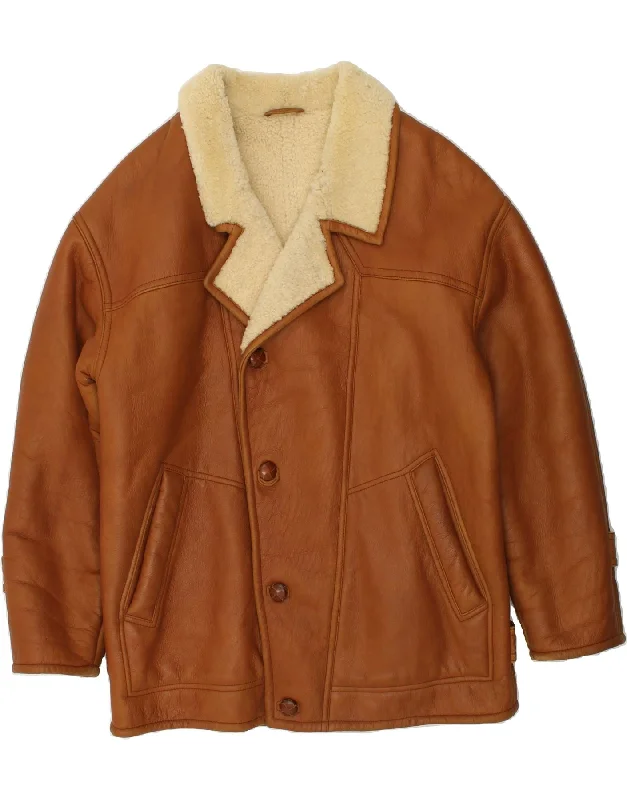 Weather-Resistant Men's CoatsVINTAGE Mens Shearling Jacket IT 52 XL Brown