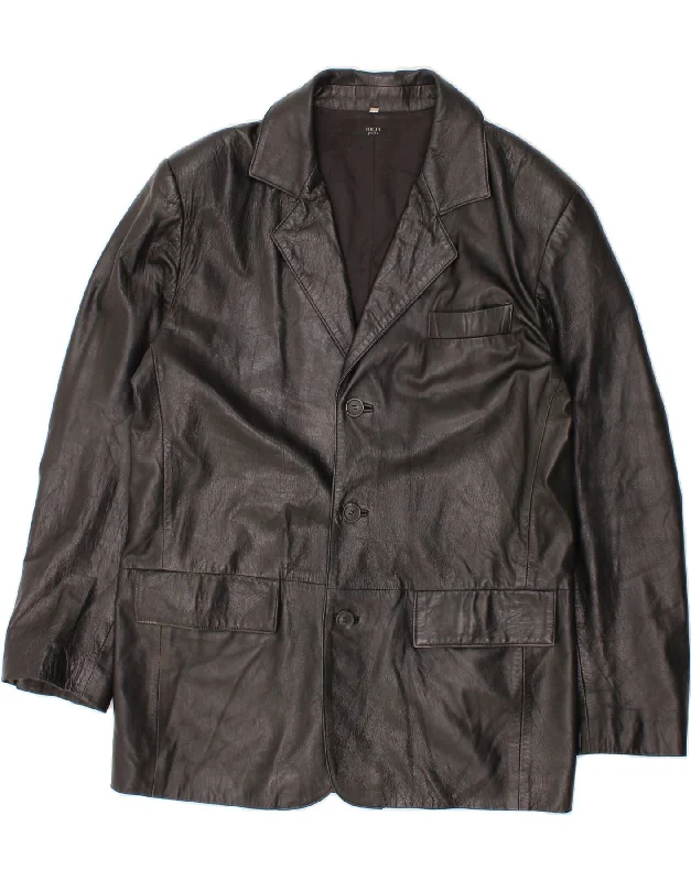 Men's Coats with HoodsVINTAGE Mens Slim Leather Jacket IT 52 XL Black Leather