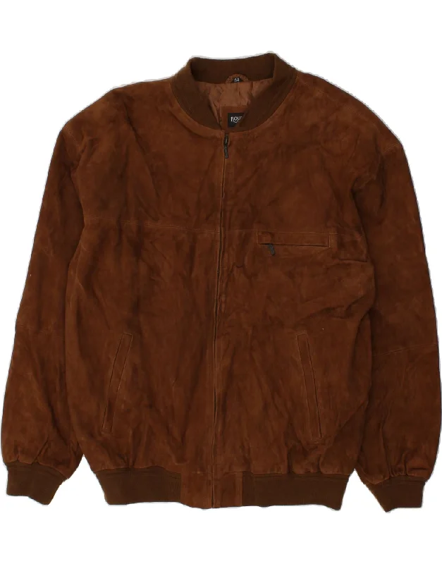 Men's Coats for Short MenVINTAGE Mens Suede Bomber Jacket IT 54 2XL Brown Leather