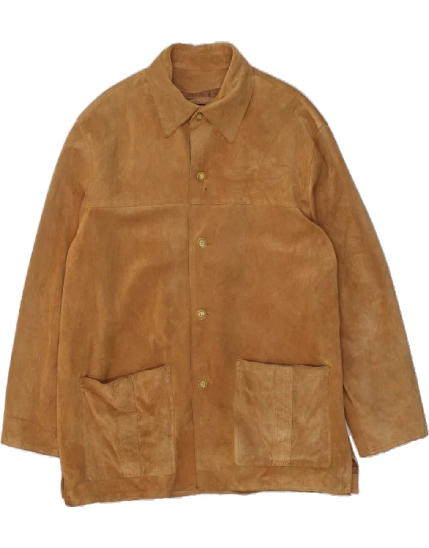 Men's Coats with Reflective StripesVINTAGE Mens Suede Jacket IT 52 XL Brown Leather