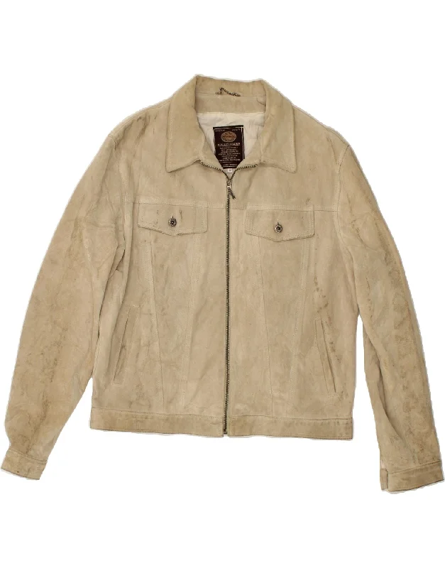 Winter-Ready Men's CoatsVINTAGE Mens Suede Jacket IT 54 2XL Grey Leather