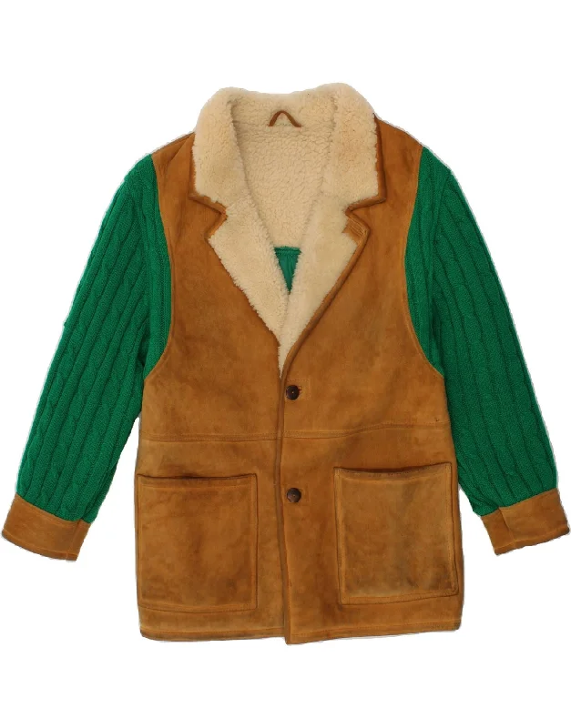 Practical Men's RaincoatsVINTAGE Mens Suede Jacket UK 40 Large Brown Colourblock