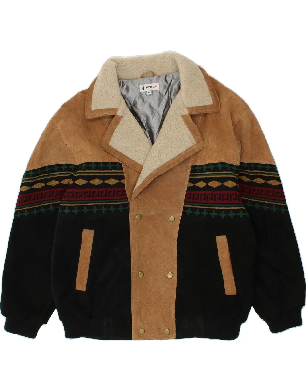 Elegant Men's Wool CoatsVINTAGE Mens Suede Jacket UK 42 XL Brown Colourblock Suede