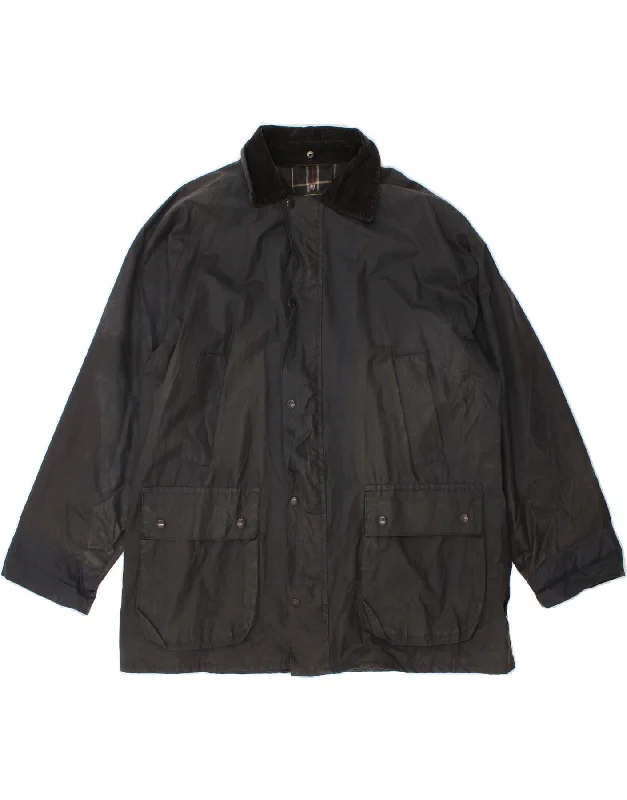Men's Coats with Chest PocketsVINTAGE Mens Waxed Cotton Jacket UK 42 XL Black Cotton