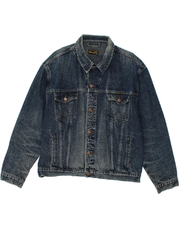 Men's Coats for Winter CampingWRANGLER Mens Denim Jacket UK 44 2XL Navy Blue Cotton